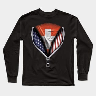 Swiss Flag  Switzerland Flag American Flag Zip Down - Gift for Swiss From Switzerland Long Sleeve T-Shirt